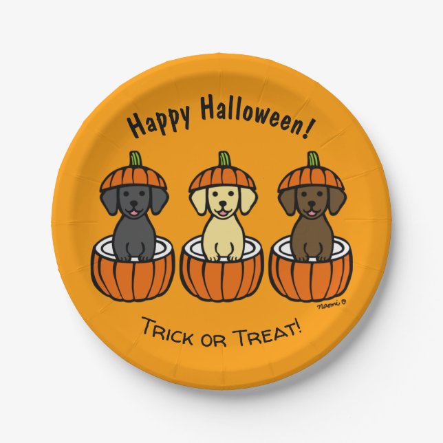 Halloween Labrador Puppies and Pumpkins Paper Plates (Front)