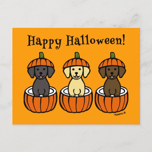 Halloween Labrador Puppies and Pumpkins Postcard