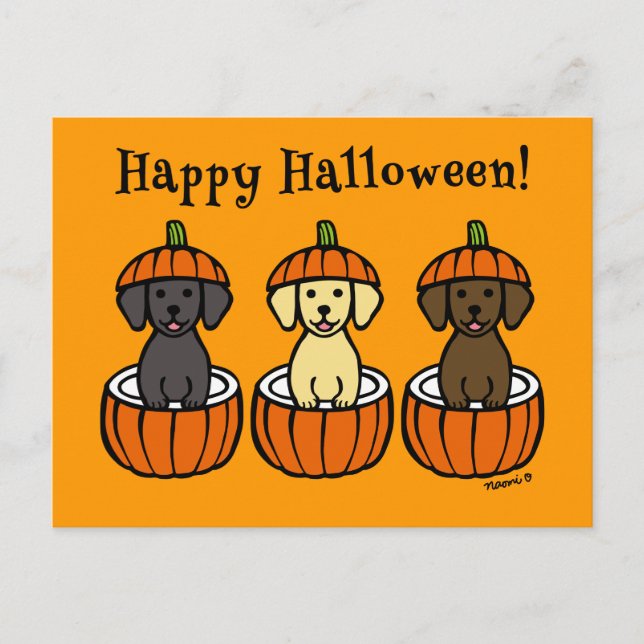 Halloween Labrador Puppies and Pumpkins Postcard (Front)
