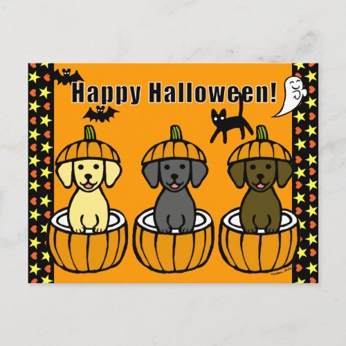 Halloween Labrador Puppies and Pumpkins Postcard