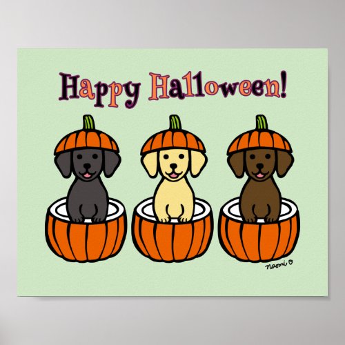Halloween Labrador Puppies and Pumpkins Poster