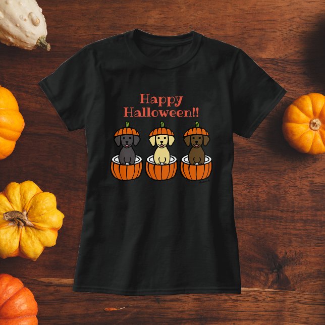 Halloween Labrador Puppies and Pumpkins T-Shirt (Happy Halloween Labrador Puppies T-shirt for Labrador Owners.  Cute Labrador Cartoon Design.)