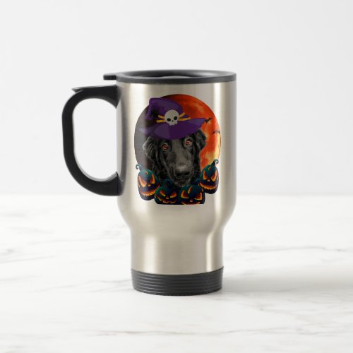 halloween labrador retriever dog witch hat bats _ travel mug