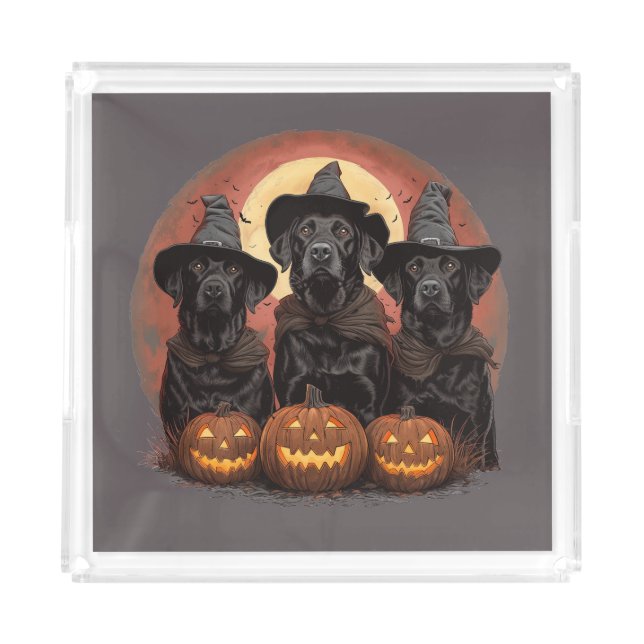 Halloween Labrador Retriever Dogs Witch Hats Acrylic Tray (Front)
