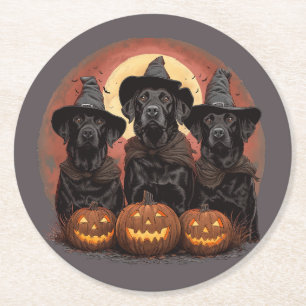 Halloween Labrador Retriever Dogs Witch Hats Round Paper Coaster
