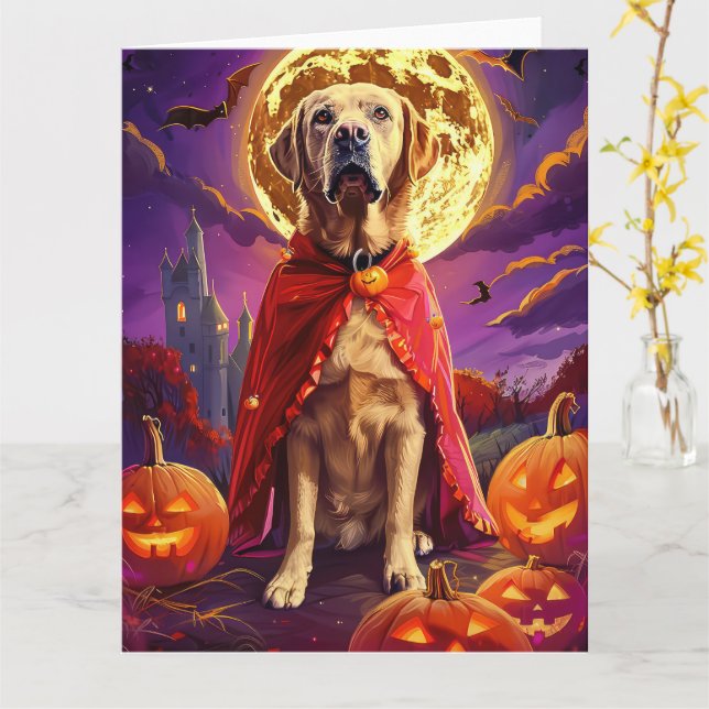 Halloween Labrador Vampire Pumpkins Scary Card (Yellow Flower)