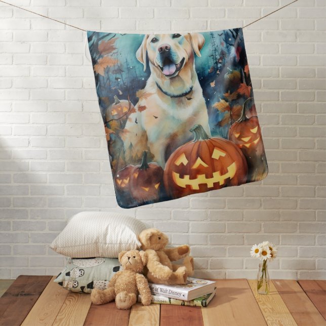 Halloween Labrador With Pumpkins Scary Baby Blanket (In Situ)