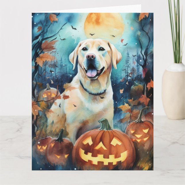 Halloween Labrador With Pumpkins Scary Card (Front)