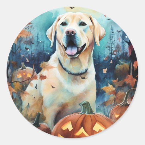 Halloween Labrador With Pumpkins Scary Classic Round Sticker