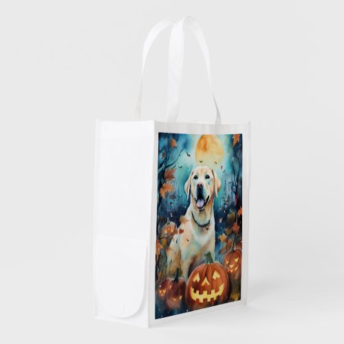 Halloween Labrador With Pumpkins Scary Grocery Bag