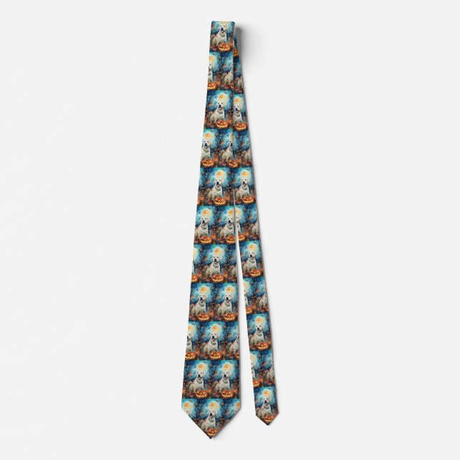 Halloween Labrador With Pumpkins Scary Neck Tie (Front)
