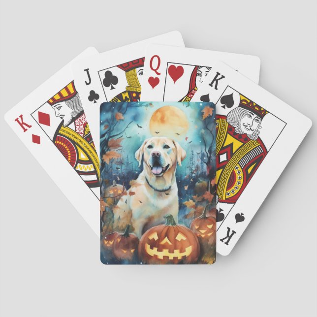 Halloween Labrador With Pumpkins Scary Poker Cards (Back)
