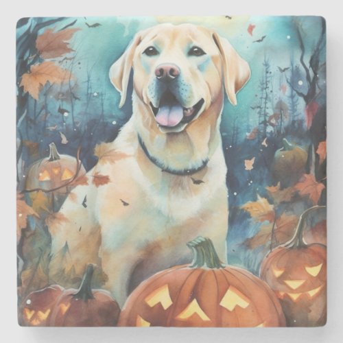 Halloween Labrador With Pumpkins Scary Stone Coaster