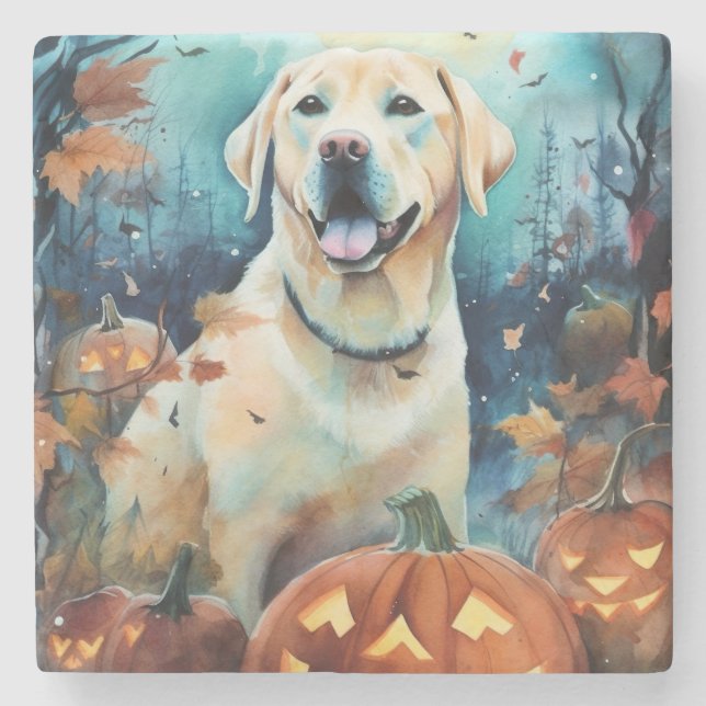 Halloween Labrador With Pumpkins Scary Stone Coaster (Front)