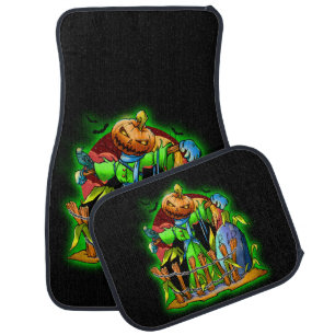 Halloween Lady Scarecrow Pumpkin Head RIP Bat Car Floor Mat