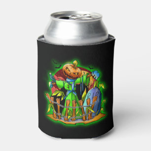 Halloween Lady Scarecrow Pumpkin Head RIP Bats Can Cooler