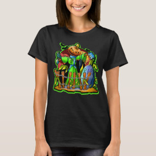 Halloween Lady Scarecrow Pumpkin Head RIP Bats T-Shirt