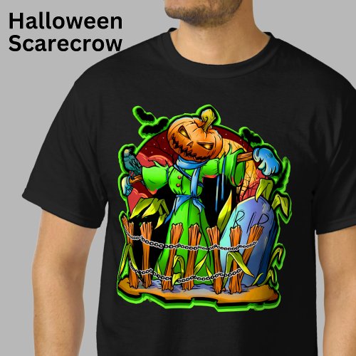 Halloween Lady Scarecrow Pumpkin Head RIP Bats     T_Shirt