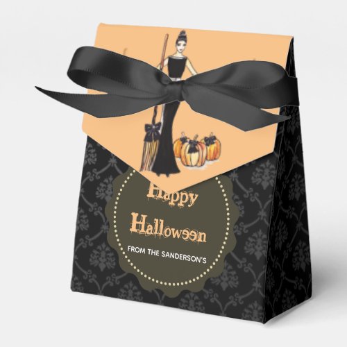Halloween Lady Witch with Black Long Dress  Favor Boxes