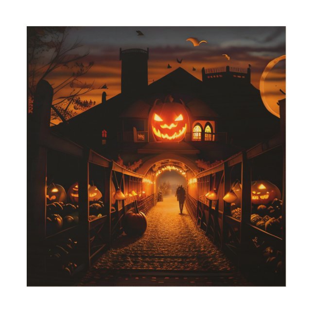 Halloween Landscape Five Wood Wall Art (Front)