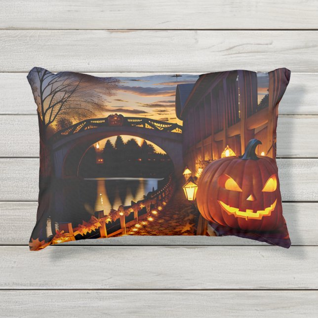 Halloween Landscape Four Outdoor Pillow (Front)