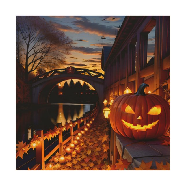 Halloween Landscape Four Wood Wall Art (Front)