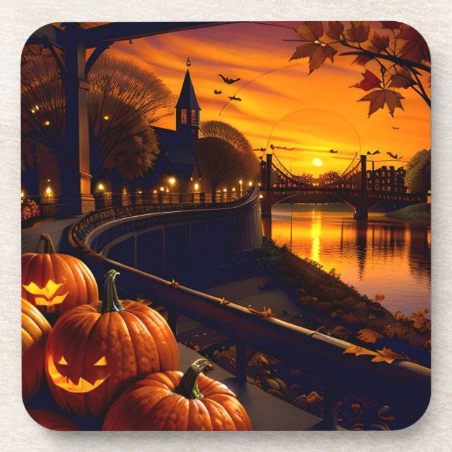 Halloween Landscape Two Beverage Coaster (Front)