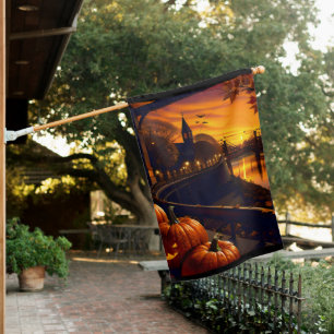 Halloween Landscape Two House Flag