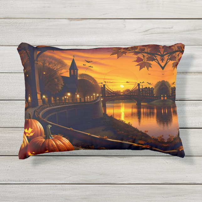 Halloween Landscape Two Outdoor Pillow (Front)