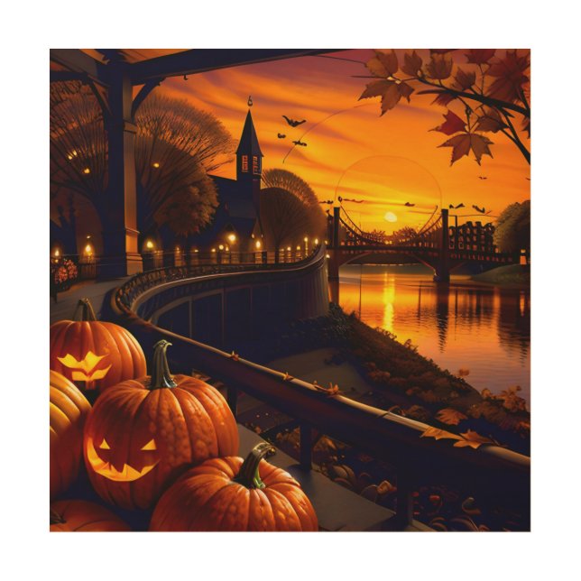 Halloween Landscape Two Wood Wall Art (Front)