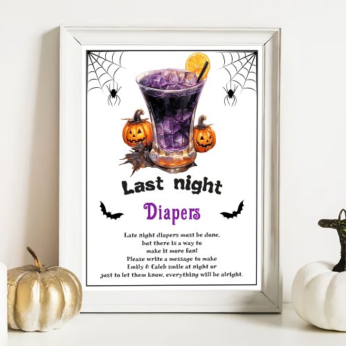 Halloween Last Night Diapers Baby Shower Game Poster