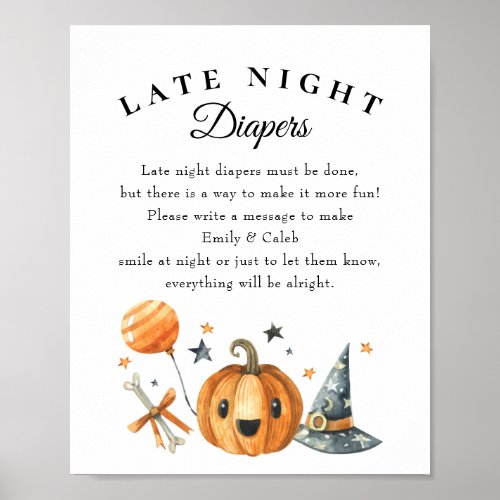 Halloween "Late Night Diapers" Baby Shower Game Poster - Halloween "Late Night Diapers" Baby Shower Game Poster