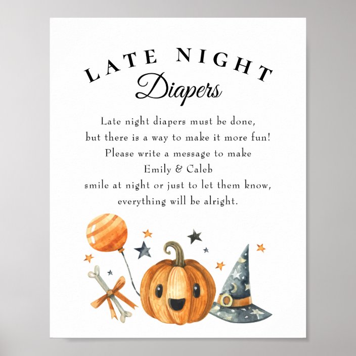 Halloween "Late Night Diapers" Baby Shower Game Poster