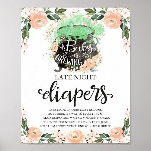 Halloween Late Night Diapers Baby Shower Game Sign