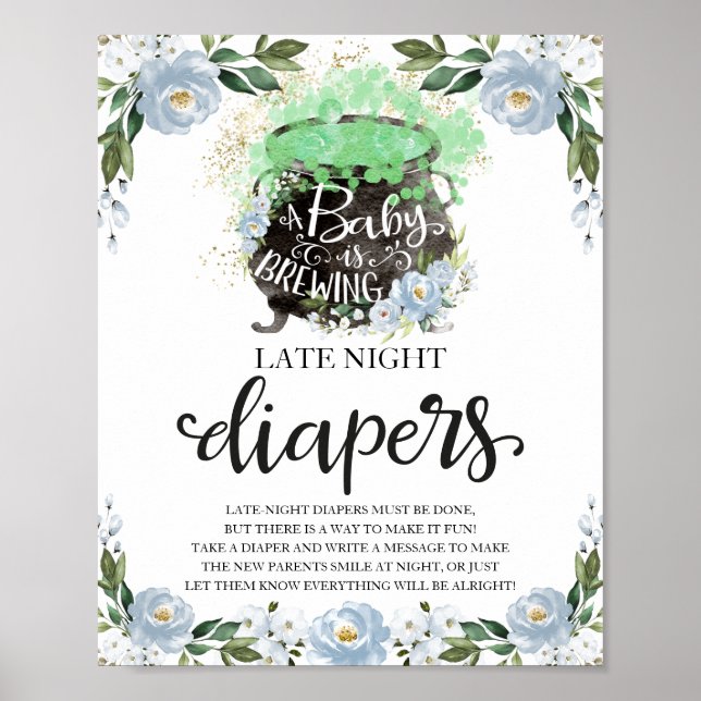 Halloween Late Night Diapers Baby Shower Game Sign (Front)