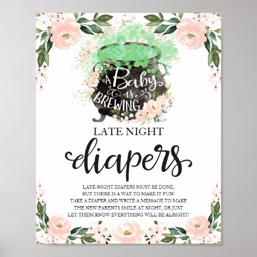 Halloween Late Night Diapers Baby Shower Game Sign