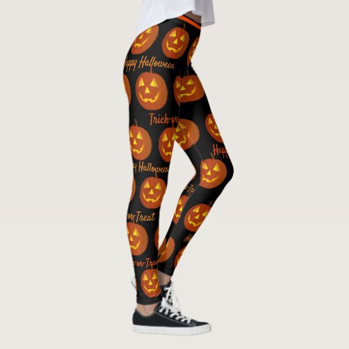 Halloween Leggings Jack_O_Lanterns Orange Pumpkins