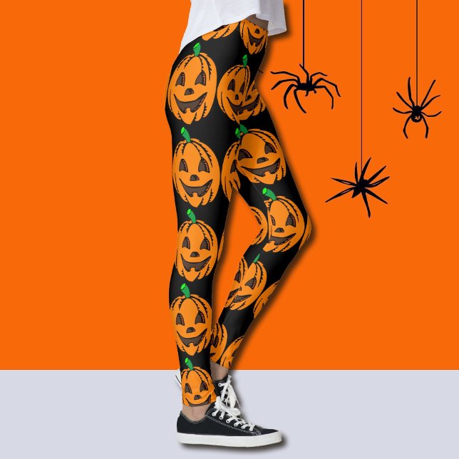 Halloween Leggings Jack-O-Lanterns Orange Pumpkins (Creator Uploaded)