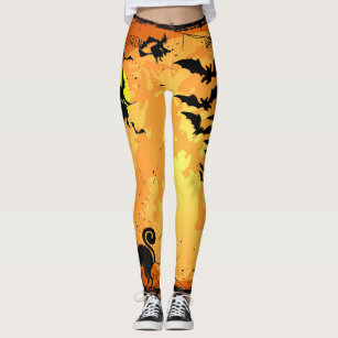 Halloween Leggings, Womens Adult Yoga Pants, Witches Hat Bats