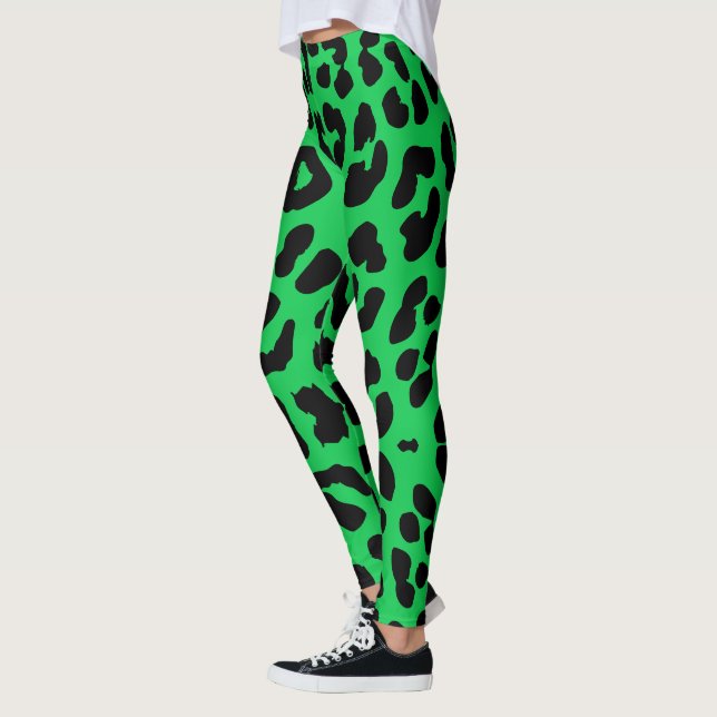 Halloween Leopard Print Black & Green Leggings (Left)