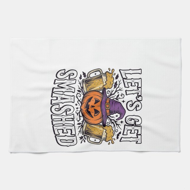 Halloween Let’s Get Smashed Pumpkin Beer Kitchen Towel (Horizontal)