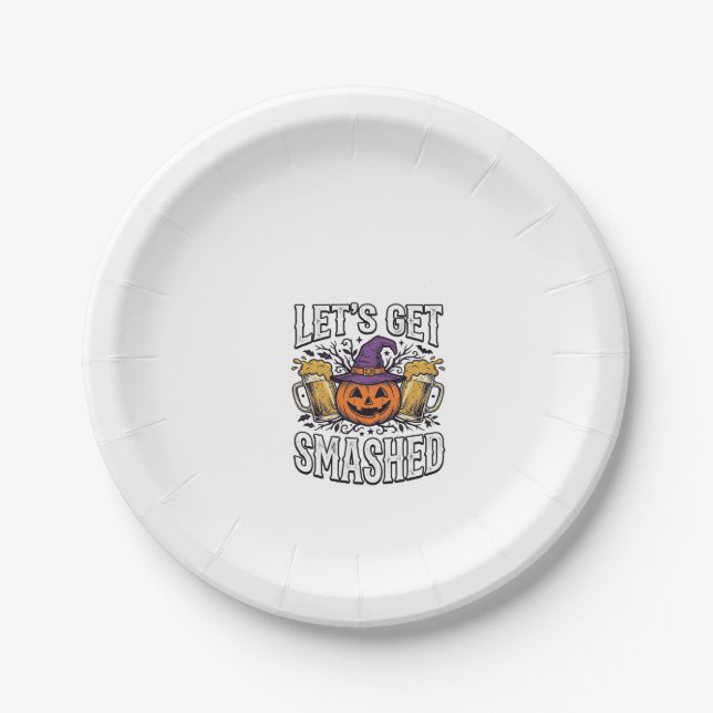 Halloween Let’s Get Smashed Pumpkin Beer Paper Plates (Front)