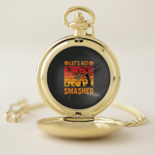 Halloween Lets Get Smashed Haunted Graveyard Pocket Watch