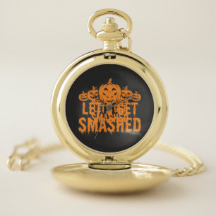 Halloween Lets Get Smashed Pumpkin Pocket Watch