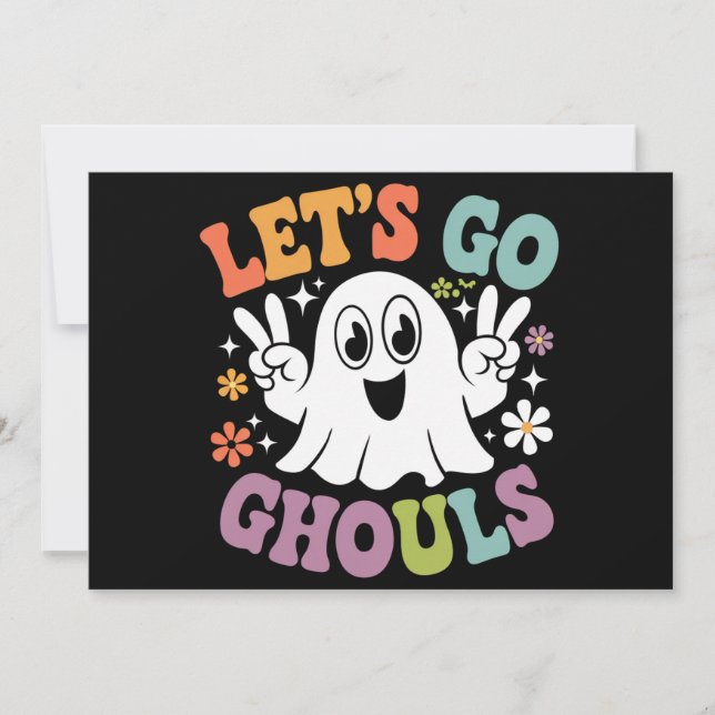 Halloween Let's Go Ghouls Ghost Retro Costume Invitation (Front)