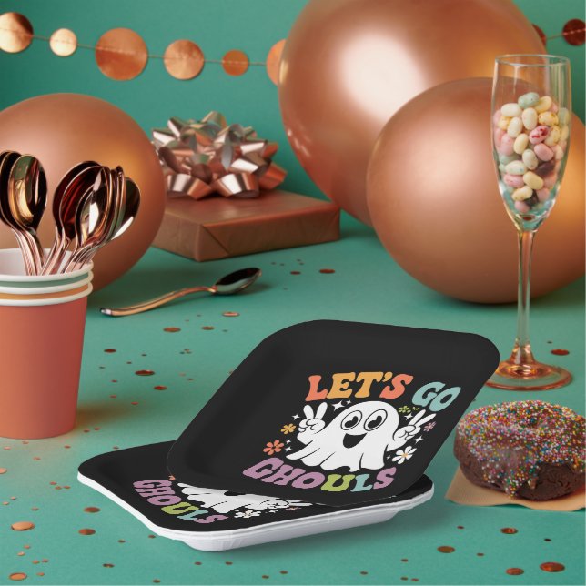 Halloween Let's Go Ghouls Ghost Retro Costume Paper Plates (Multi)
