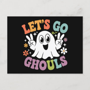 Halloween Let's Go Ghouls Ghost Retro Costume Postcard