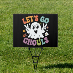 Halloween Let's Go Ghouls Ghost Retro Costume Sign