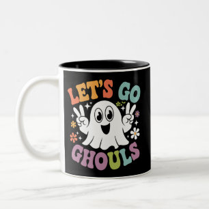 Halloween Let's Go Ghouls Ghost Retro Costume Two-Tone Coffee Mug