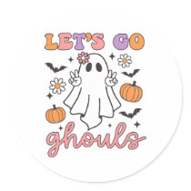 Halloween Let's Go Ghouls Ghost Retro Costume Wome Classic Round Sticker